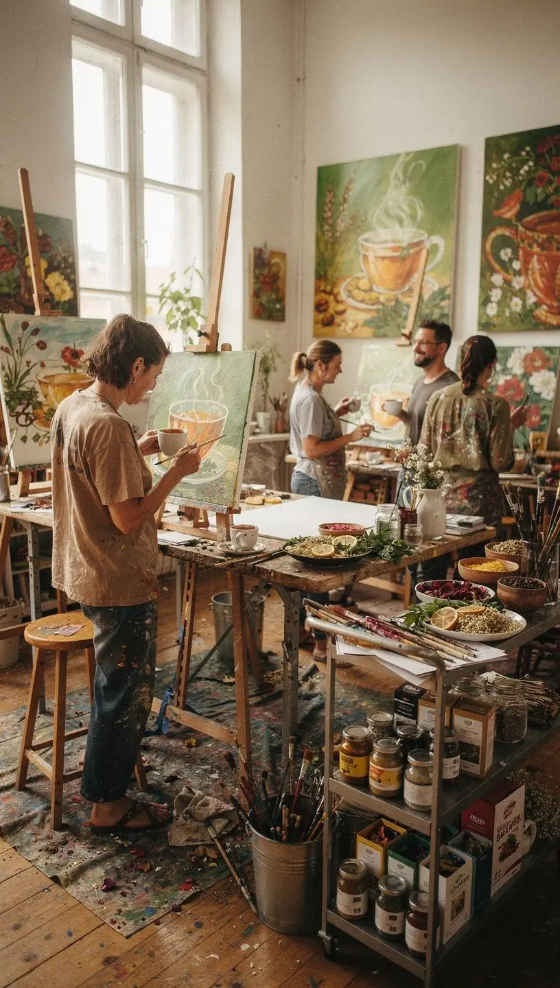 Közelkép egy teáskanál gyógytea keverékéről, színes szirmokkal.